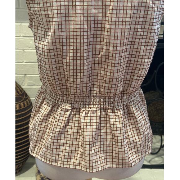 Treasure & Bond Women's Ivory Rust Checkered Peplum Sleeveless Faux Wrap NWOT S - Picture 6 of 8